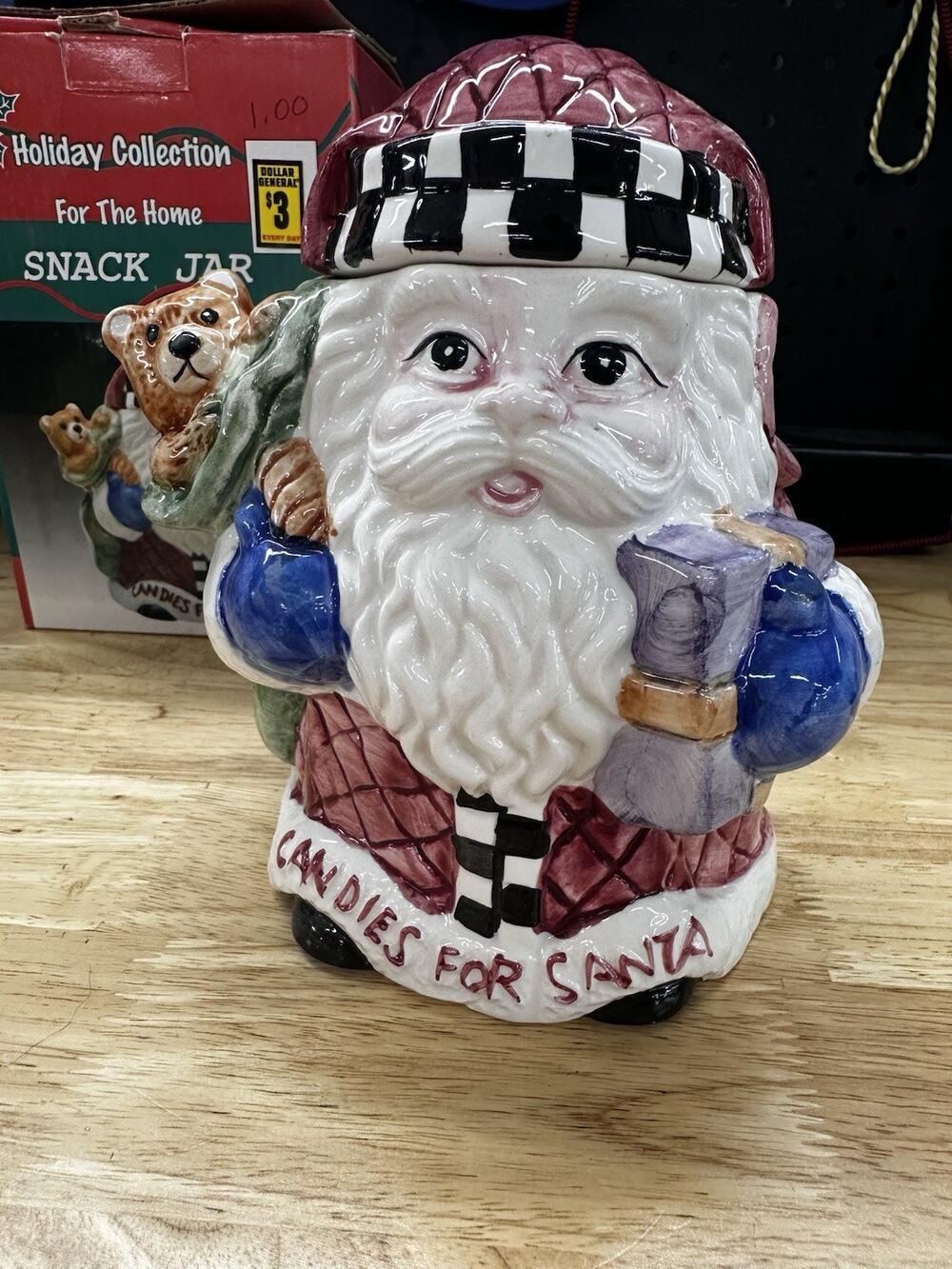 NEW In Box World Bazaar "Candies For Santa" Cookie Snack Jar Vintage